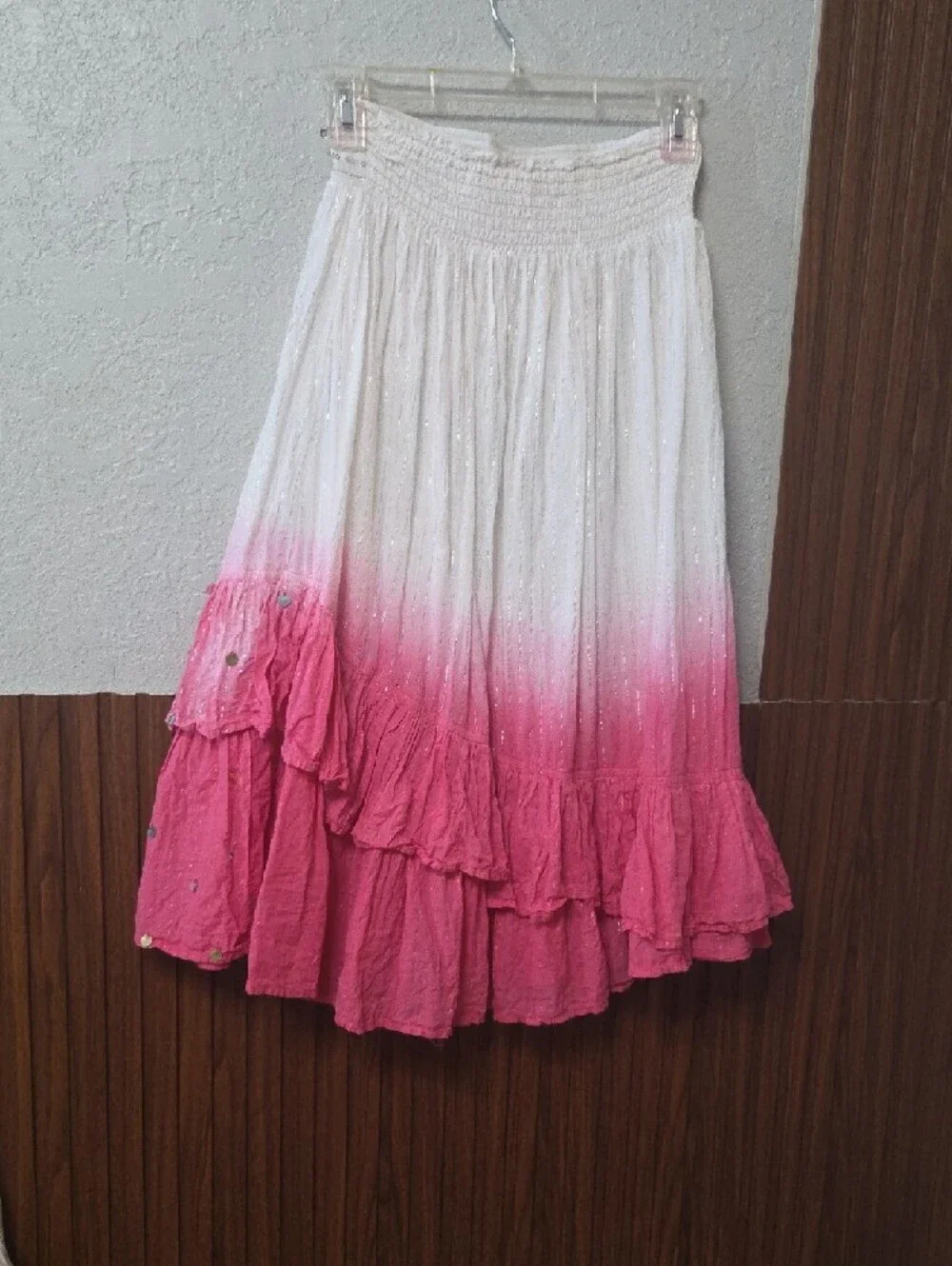 Justice Pink and White Ombre Tiered Sequin Skirt Sz 10.